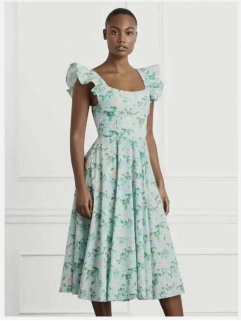 Hill House The Daphne Midi Dress in Blue Floral Roses Size L